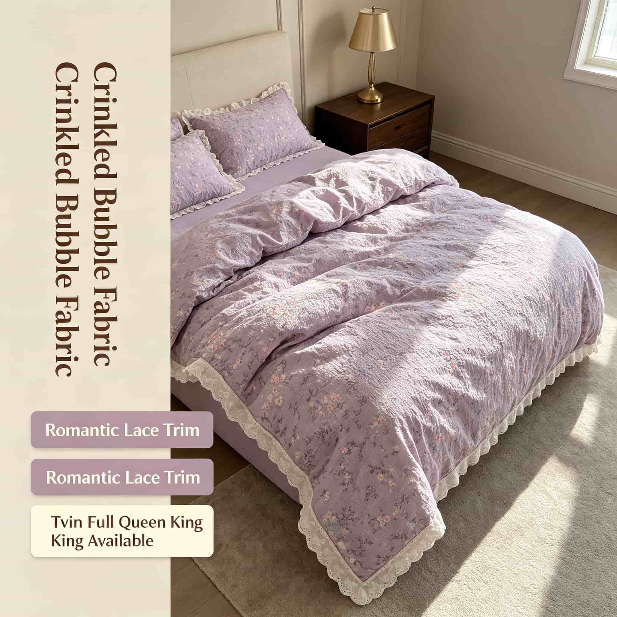 Aesthetic Floral Duvet Cover - Fırfırlı Dantel Detaylı Çiçek Desenli Yatak
