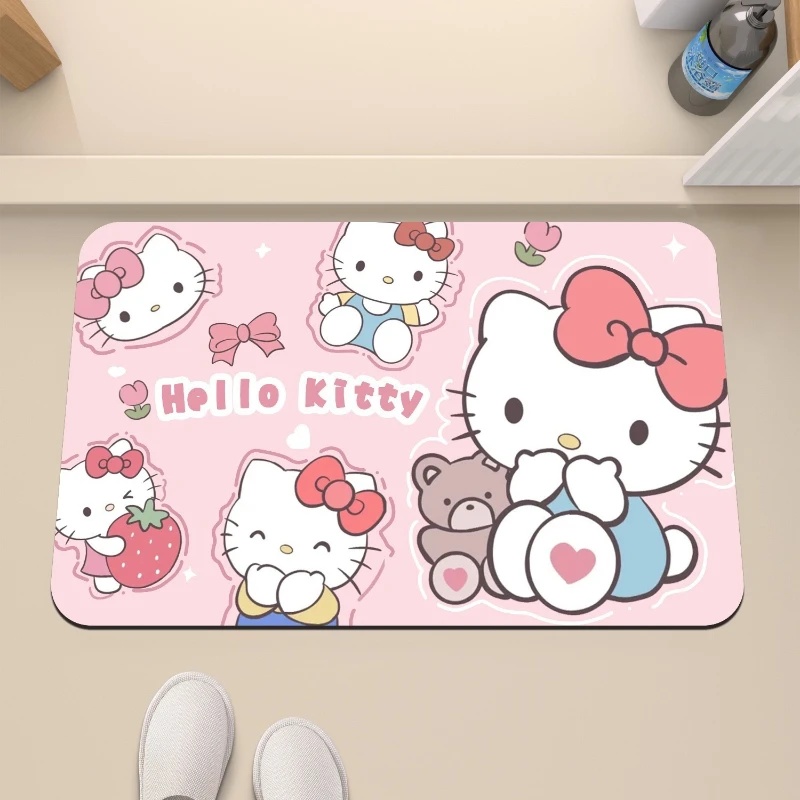 Quick Dry Diatomite Bath Mat - Hello Kitty Çilek ve Ayı Desenli