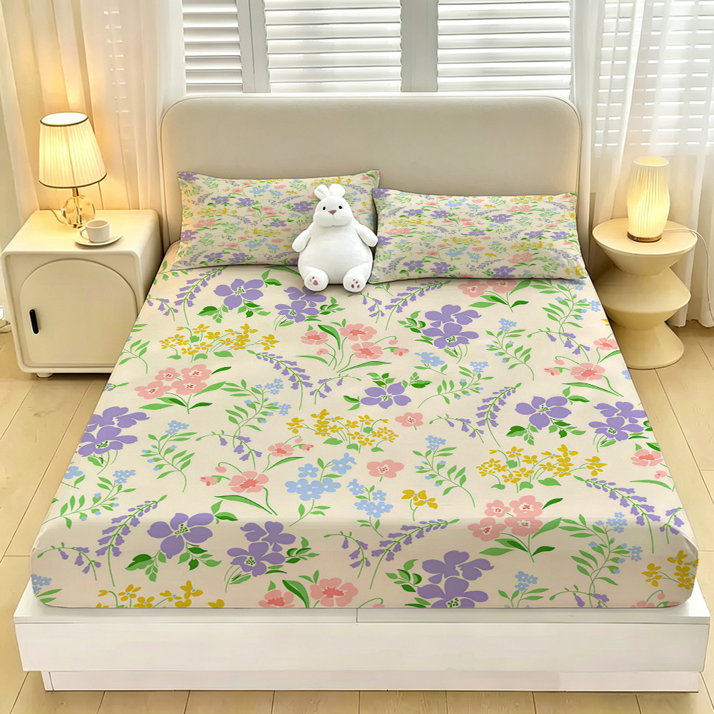 Fitted Bed Sheets Deep Pocket - Renkli Çiçek Desenli, Lastikli, Derin Kenarlı,