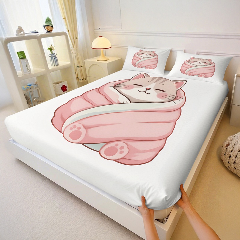 Sevimli Kedi Baskılı Çarşaf Se - Fitted Bed Sheets Deep Pocket incelemesi ve fiyatı