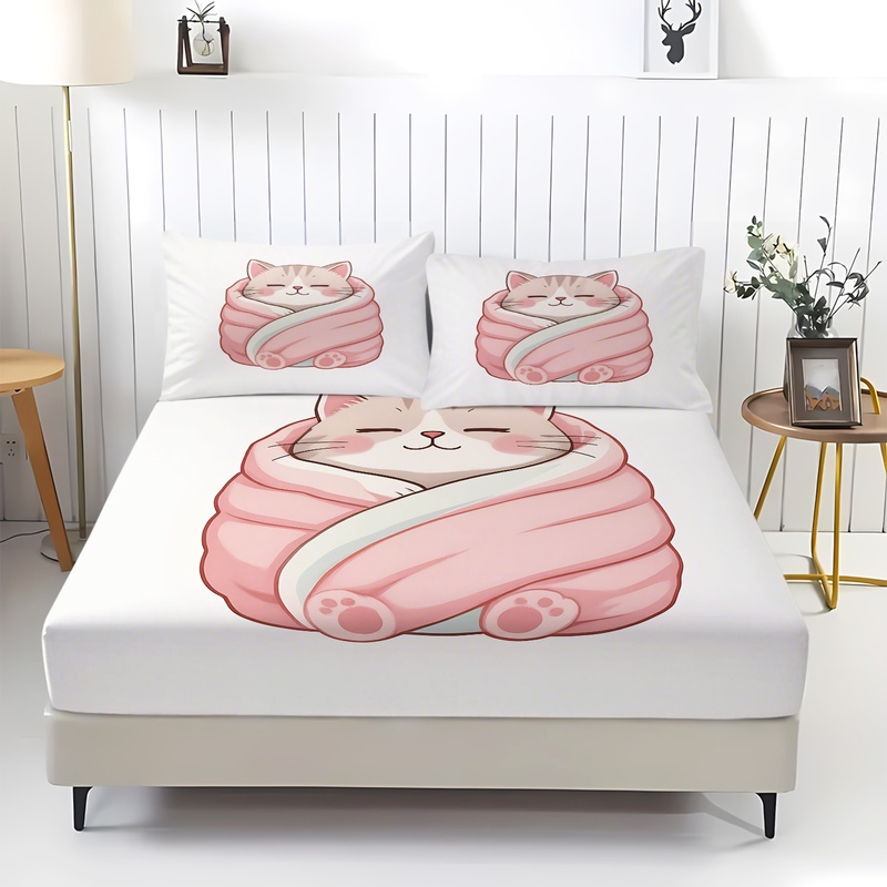 Sevimli Kedi Baskılı Çarşaf Se - Fitted Bed Sheets Deep Pocket incelemesi ve fiyatı
